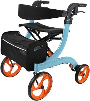 Electric Wheelchair Folding Rollator Walker with Dual Brakes, Seat and Detachable Storage Bag, Adjustable Height with Cane Holder InterestingBlue