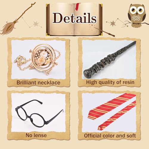 Abitoncc 6 PCS Wizard Costume Set Wizard Magic Wand and Glasses Wizard Tie - Image 3