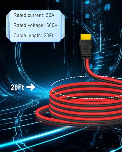 TIKSCIENCE Cabo de extensão XT60 10AWG 60, conector solar para cabo XT60 com conector macho para fêm