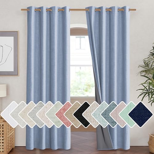 NICETOWN Stone Blue Linen Blackout Curtains 2-Piece Set