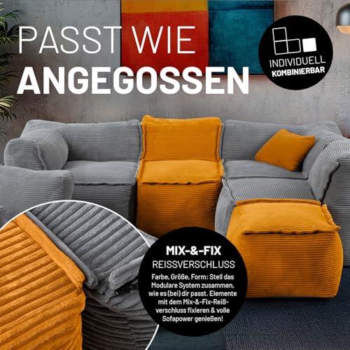 Lumaland Modulares Eckteil rechts - Cord-Reihe | Indoor Sitzsack mit Softer Struktur, ideal Sofa Modulen & zum Pouf | Bean Bag mit Füllung - für Wohnzimmer & Co. - 81x81x70 cm