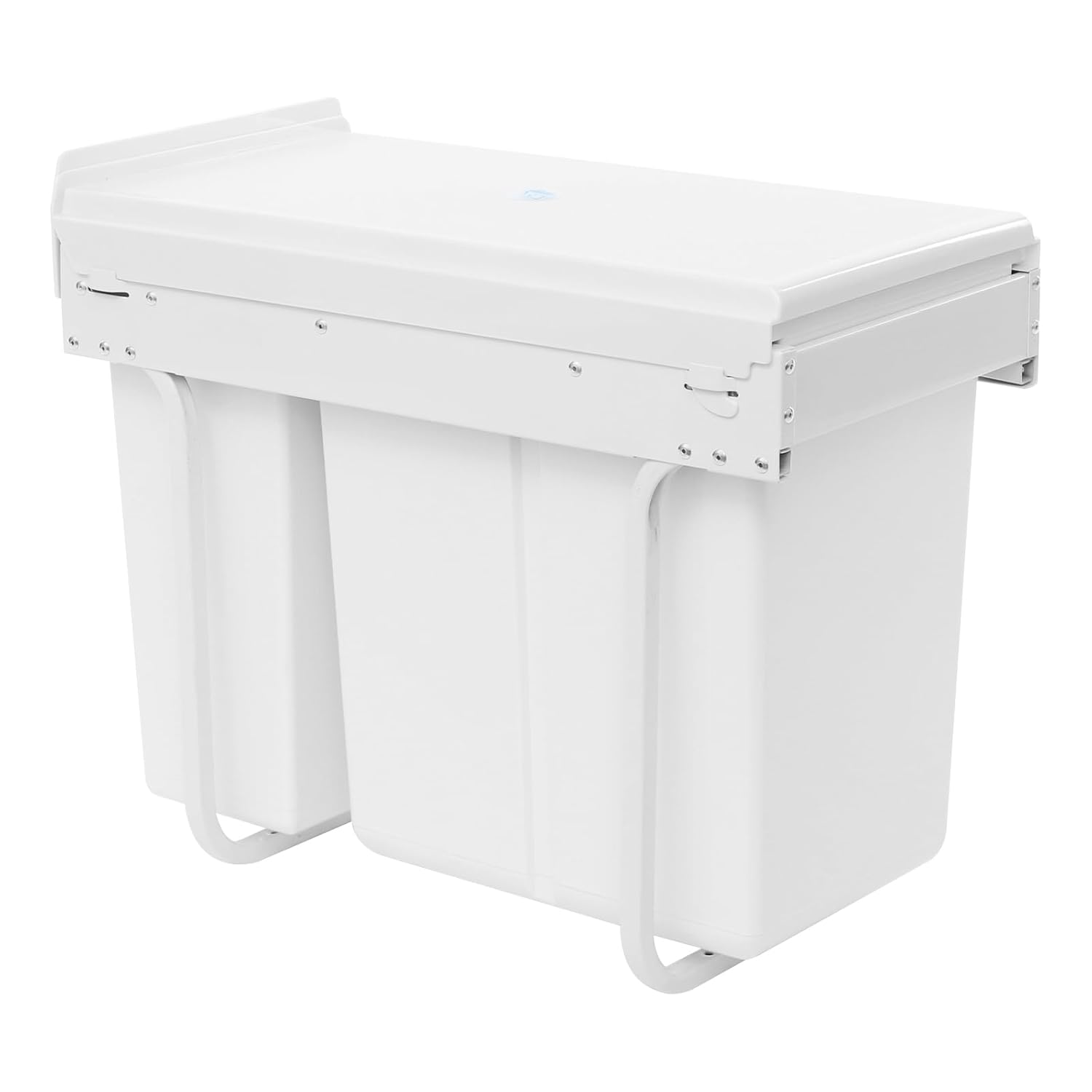 Kitchen Cabinet Garbage Can Recycling Container Kitchen Waste Bins Cabinet Pull-Out Recycling Bin with Lid & Double Bucket Design Trash Can for Cabinets, Under Countertops (White, Ordinary Rail)