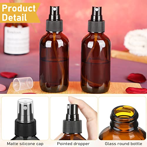Yungyan 100 Pcs 4 oz Mini Glass Spray Bottles Empty Small Essential Oil Bottles Fine Mist with 3 Funnel 5 Dropper Cleaning Brush for Hair Travel Plants Perfumes(Brown)4