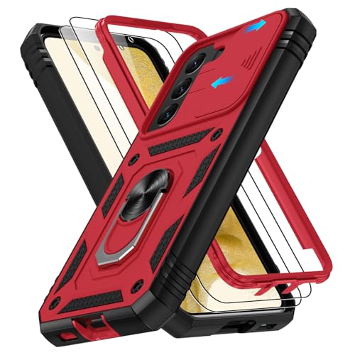 Coque Galaxy S22 anti-chute de qualité militaire avec anneau rotatif et verre de protection