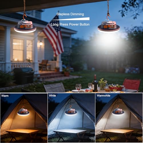 Image of IODOO 10000mAh Rechargeable Camping Light with Remote , US Flag Print American Flag Light for Outdoor Camping Hiking Emergency Power Failure (30W(US Flag Style))