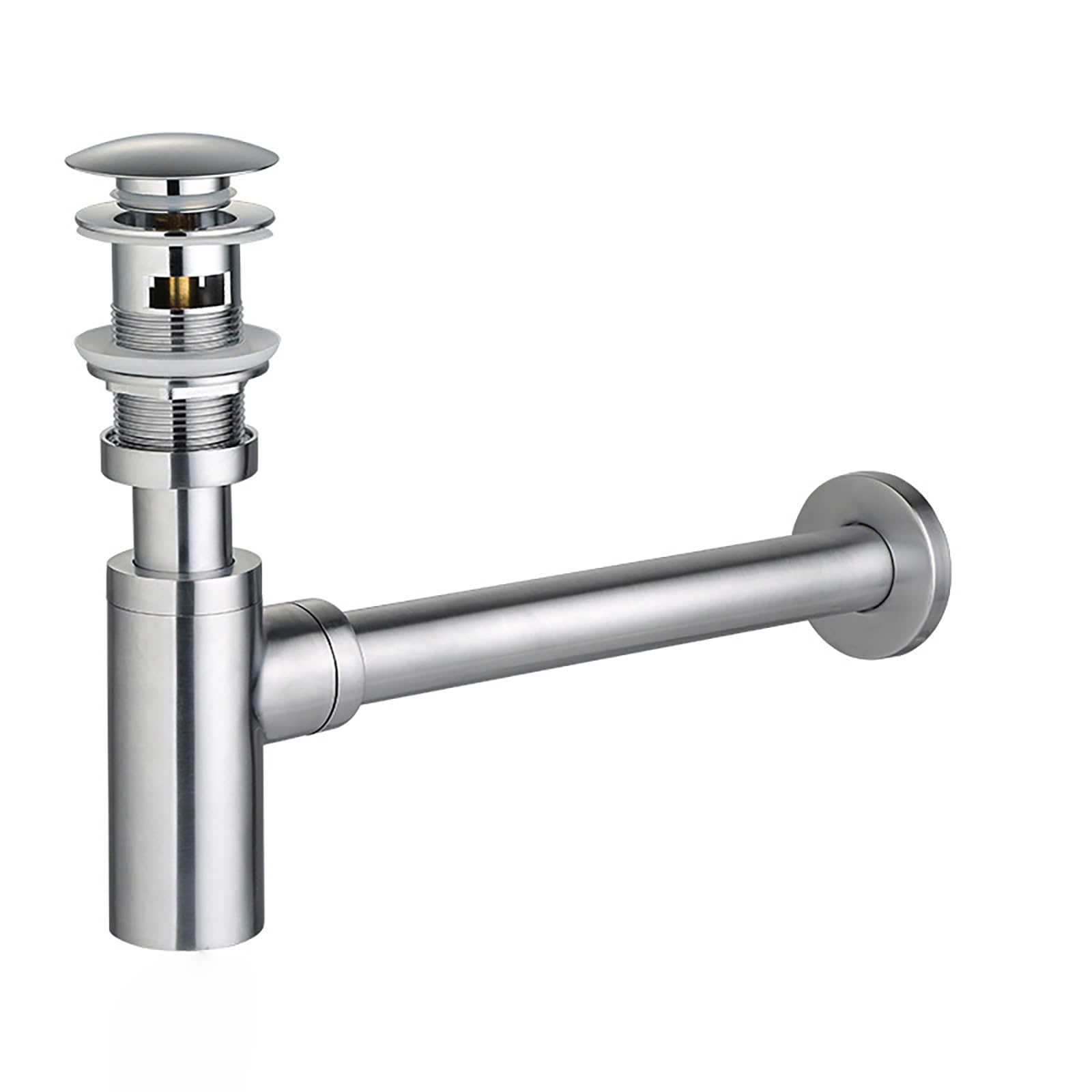 Siphon Waschbecken mit Überlauf Chrom,Pop Up Ablaufventil,Höhenverstellbar,Geruchsverschluss Messing Abflussrohr Waschbecken