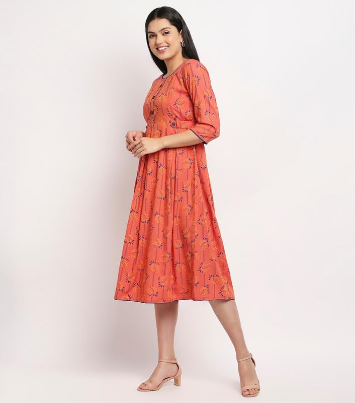True Shape Maternity Gown for Women | Chic Feeding Anarkali Kurta with Dual Nursing Zippers in Viscose Rayon for Pre & Post Pregnancy(TSF-136-M, Peach) 2
