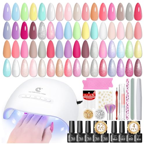 44PCS Kit Uñas Semipermanentes con Lámpara, PEACECOLOR 22 Colores Esmaltes Semipermanentes para Uñas con Base, Top Coat Brillante y Mate, Kit Uñas de Gel con Herramientas