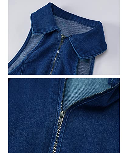 Sematomala Women's Sleeveless Y2K Jean Jumpsuit Flared Leg Pants Romper Halter Tank Top Denim Catsuit Maxi Overall(Be,S) #TOP4