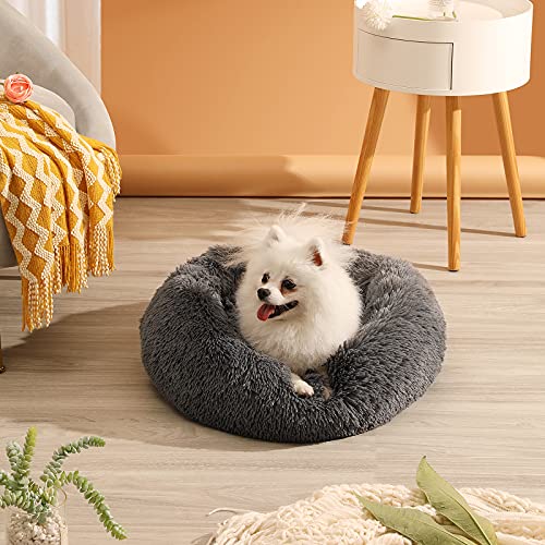 Dog Beds For Small Dogs & Large Cat, Anti Anxiety Donut Cat Bed For Indoor Cats, Round Calming Cat Bed, Cozy Soft Puppy Bed, Fluffy Kitten Bed, Plush Pet Bed, Machine Washable, 20X20Inch Darkgrey #TOP5
