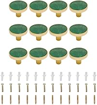 TopHomer 12 Pack Pull Handles, Green Round Cabinet Knobs, 32 x 25mm Single Hole Drawer Door Handles with Screw for Wardrobe Cupboard Dresser Furniture