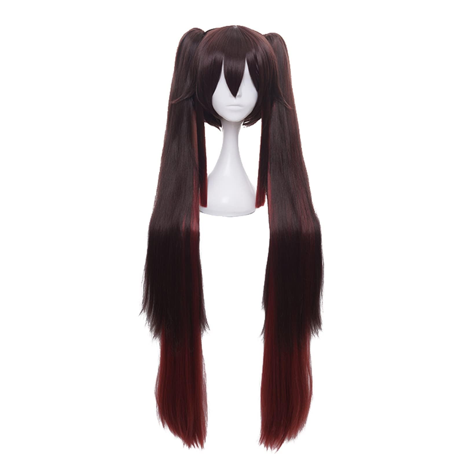 Brown Gradient Red Tiger Clip Double Ponytail Long Heat Resistant Csotume Hairs for Women Comic Con Anime Party Replacement Wigs