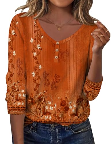 Zeagoo Shirts for Women 2025 Trendy Summer Fall Boho Blouses Long Sleeve Business Casual Work Tunic Tops Orange XXL