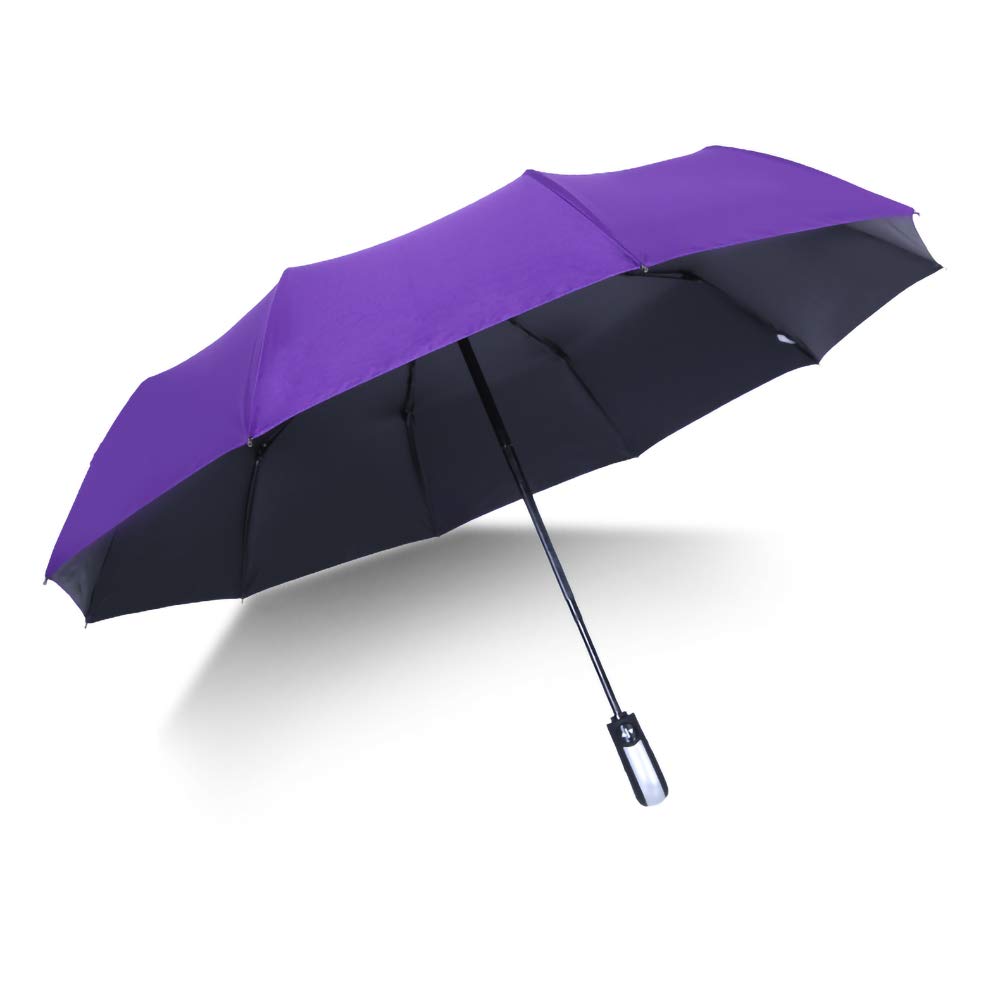 AINAAN Folding Umbrella, Windproof Travel Reinforced Canopy Ergonomic Handle Auto Open/Close, Dual Layers, Less UV Rays, Purple