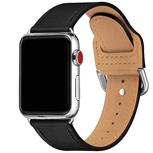 Power Primacy Bands Compatible With Apple Watch Band 38Mm 40Mm 41Mm 42Mm 44Mm 45Mm 49Mm, Top Grain Leather Strap Compatible For Men Women Iwatch Series 8 7 6 5 4, Se (Black/Silver) #TOP7