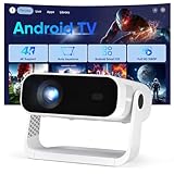 2026 New Smart Projector Built-in Apps, Android 14, Native 1080P 4K Supported WiFi 6 Bluetooth 5.2, 32000 Lumens, Low Fan Noise (<30dB), Home Cinema Projector for iOS/Switch /PS5