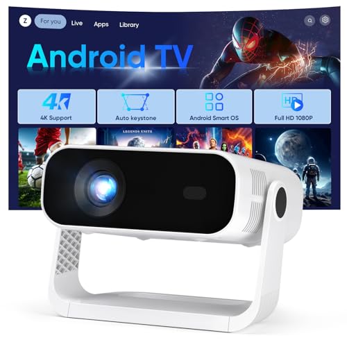 2026 New Smart Projector Built-in Apps, Android 14, Native 1080P 4K Supported WiFi 6 Bluetooth 5.2, 20000 Lumens, Low Fan Noise (<30dB), Home Cinema Projector for iOS/Switch /PS5