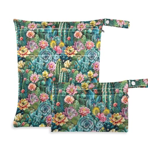 Coikll Wet Dry Bags for Cloth Diaper 2 Pack Waterproof Yoga Gym Bag for Swimsuit Wet Clothes Baby Items-?Tropical Cactus?