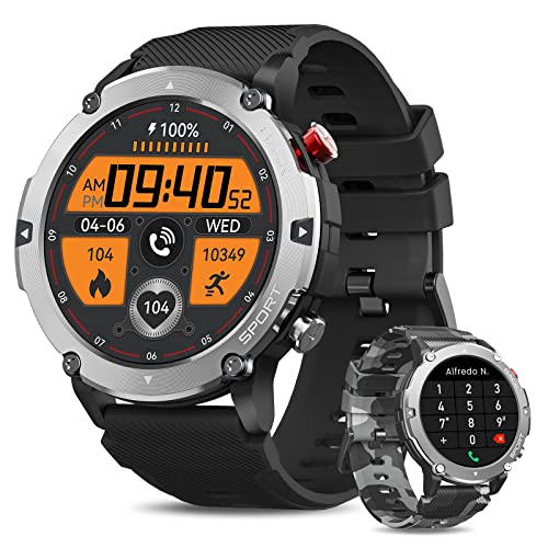 Military Smart Watches for Men(Answer/Make Call), 2023 Newest Waterproof Smartwatch for Android Phones and iPhone, Bluetooth Outdoor Sports Fitness Tracker with Heart Rate, Pedometer, AI Voice