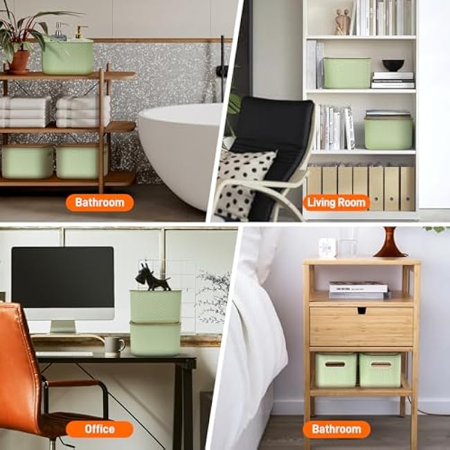 Soddeph 4 Packs Plastic Storage Bins with Bamboo Lids,Stackable Storage Containers with Lids, Storage Baskets for Organizing Desktop, Classroom, Office (Green)