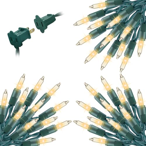 Image of Minetom Clear Christmas String Lights 3 Pack 20 Feet 100 Counts Warm Mini Lights for Christmas Indoor Outdoor Patio Wreath Garden Wedding Party Thanksgiving Holiday Decorations, Green Wire
