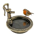 Relaxdays Vogeltränke, HxBxT: 15 x 17 x 18 cm, Gusseisen, stehend, Futter- & Wasserschale für Vögel, schwarz/Bronze