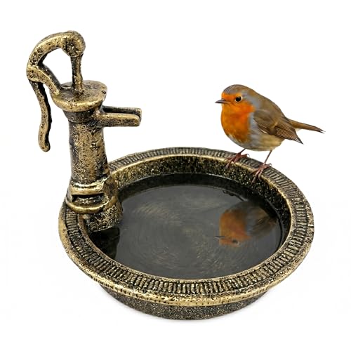Relaxdays Vogeltränke, HxBxT: 15 x 17 x 18 cm, Gusseisen, stehend, Futter- & Wasserschale für Vögel, schwarz/Bronze