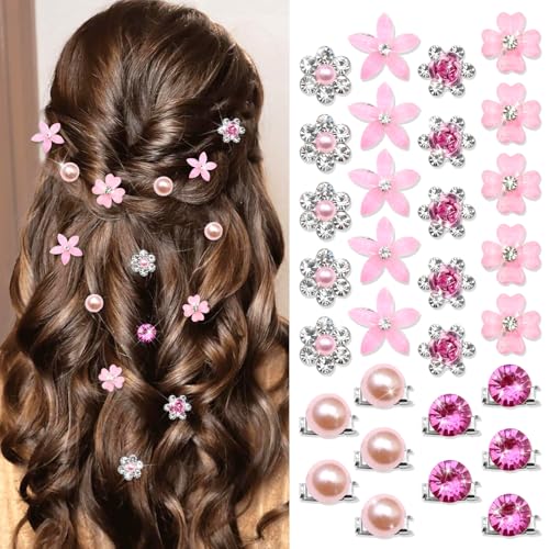 Pinzas de pelo de flores rosas con diamantes pack de 30 horquillas pequeñas para bodas y novias