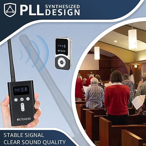 Retekess T130S Whisper Tour Guide System, dispositivos de escucha asistida para iglesia, rango mejorado de 100m, 20 horas de standby, operación con una tecla, 1 transmisor 15 receptores miniatura 2