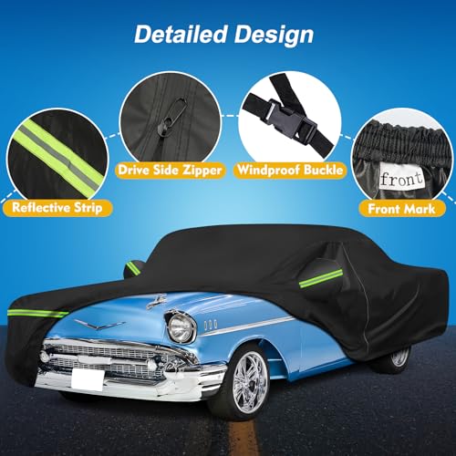 Image of QUNSUNUS Waterproof Car Cover for Chevrolet Bel Air /150 /210 1950-1957 Sedan /Coupe /Hardtop, All Weather Outdoor Car Covers with Zipper, Straps and Elastic Edge