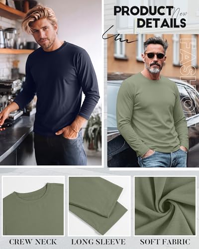 Image of August Alley 4 Pack Men's Big and Tall Cotton Shirts L-7XL, Long Sleeve Oversized Tops Loose Casual Large T-Shirts Basic Tee