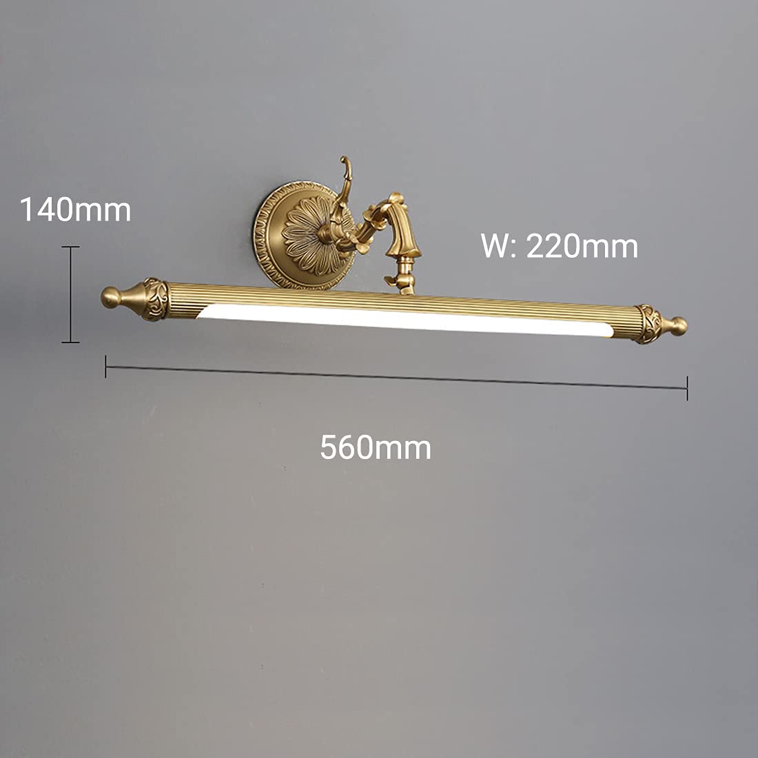Vintage LED-Badezimmerspiegelleuchte, wasserdicht (IP44), Messing-Wandleuchte, 3000 K warmweiß, 56 cm/9 W, ideal für Waschtisch und Beleuchtung, Elegantes Design