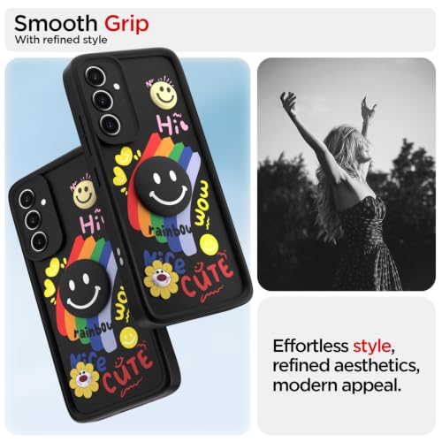 Image of Pikkme Back Cover for Samsung Galaxy S20 Fe | Soft Silicone| Cute Rainbow Smile & 3D Cartoon Flower Design | Shockproof Raised Camera Protection Bumper Case (Black)