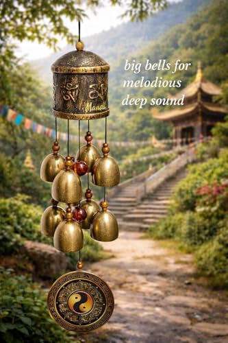Image of Paradigm Pictures fengshui windchimes, Living Room Window Decoration Items (Bronze 8 Bells & Pipes) (Bell & Pipes Wind Chime for Home)