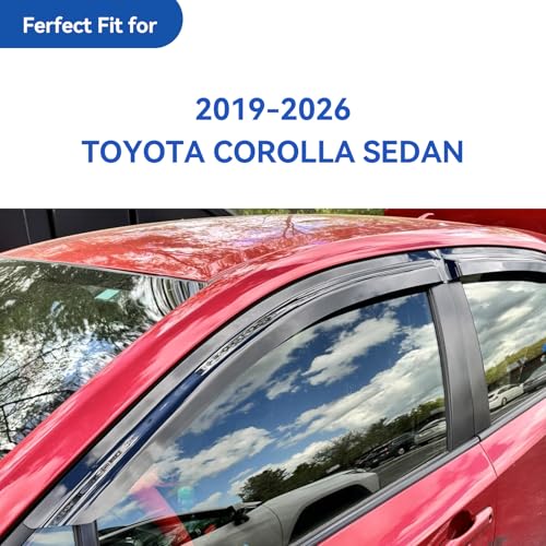 Image of Window Visors Rain Guards Shield for 2019-2026 Toyota Corolla Sedan, Out-Channel Window Vent Wind Deflectors Visors Shades for 19-26 Corolla Sedan