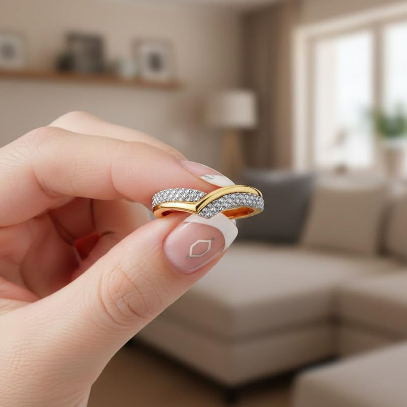 Image of KISNA 9KT / 14KT / 18KT Two Tone Crest Yellow Gold Ring For Women | S14