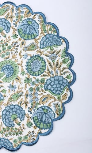Ridhi Bo-Ho Round Place Mat Easter Floral Cotton Washable Placemats 15 Inch Round Embroidery Block Print Table Mat thumb #9