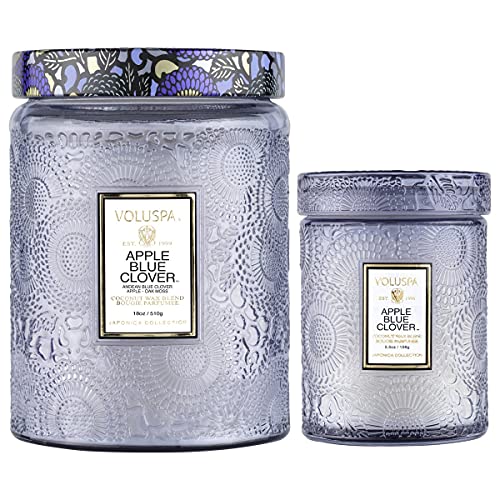 Voluspa Apple Blue Clover Candle | Large Glass Jar | 18 Oz | 100 Hour Burn Time | All Natural Wicks And Coconut Wax For Clean Burning | Vegan #TOP2