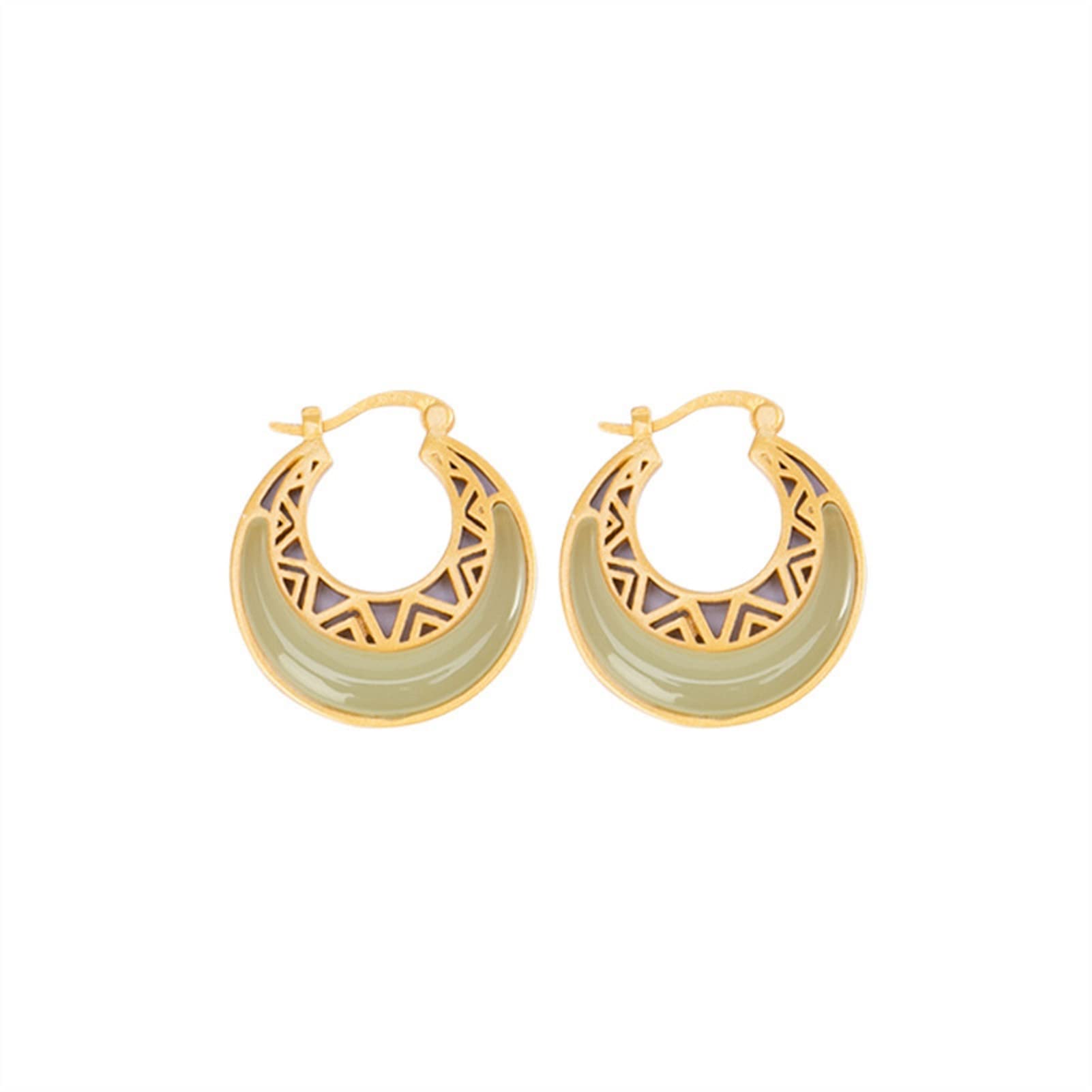 Pendientes de plata S925 chapados en oro con esmeralda para mujer, aretes sencillos con forma de luna, aretes de plata para novia