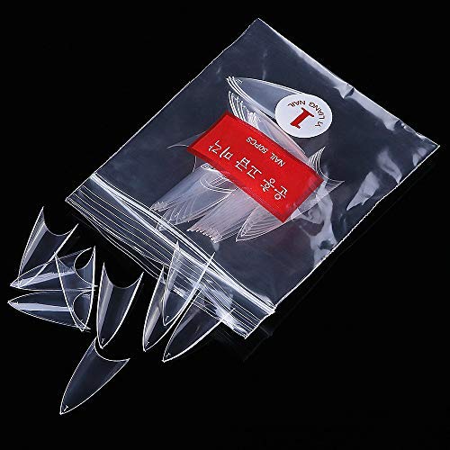 500pcs Stiletto Fake Nails Acrylic False Nail Tips 10 Sizes With Bag for Manicure Nails Art Salons & Home DIY (Clear)