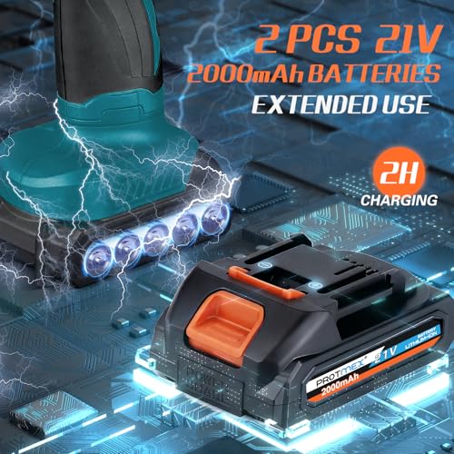 Cordless Car Buffer Polisher w/ 2x2000mAh 21V Batteries, 6 Inch Car buffer Waxer Kit, Car Polishing Machine w/ Extra 18 PCS Attachments & 6 Variable Speed, Car Buffer Polisher for Car Detailing (Blue) - Image 3