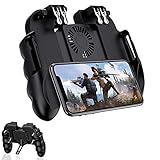Ivishow 4 Trigger Mobile Game Controller with Cooling Fan & Adjustable Stand [6 Finger Mode], L1R1 L2R2 Phone Controller Compatible with 4.7-7.0 inch iOS & Android Phone