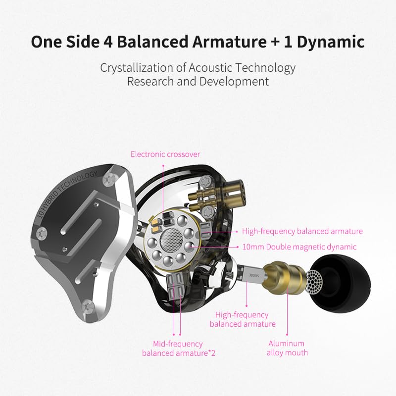 Yinyoo KZ ZS10 Pro Type-C IEM intra-auriculaires HiFi 4BA+1DD