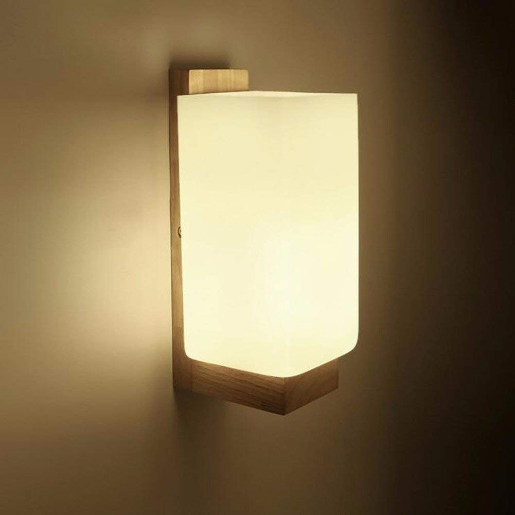 Nordic Modern Simplicity Holz Wandleuchte Korridore Unterputzwandleuchte Wohnzimmer Japanischer Stil Milchweiß Glaslaterne Schlafzimmer Nacht Leselampe Hotelkorridor Gästezimmer Wandleuchte E27 needed