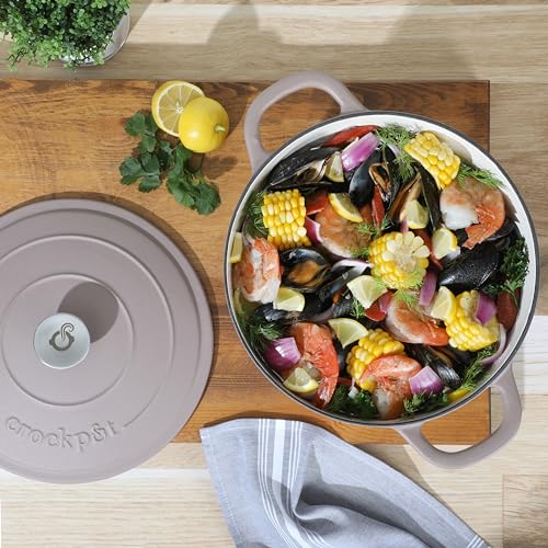 Image of Crock Pot Artisan 7-Quart European Enameled Round Cast Iron Dutch Oven Pot With Lid - Matte Dusty Pink