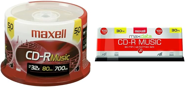 Maxell 625156 - CDR80MU50PK 80-Minute Music CD-Rs 50-ct Spindle & 625335 High-Sensitivity Recording Layer Recordable CD Audio Only 700mb/80 min