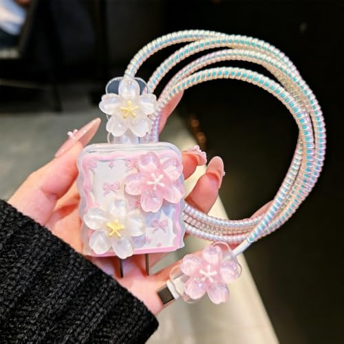 Línea de datos protegida con protector de cargador iPhone flores rosa 2