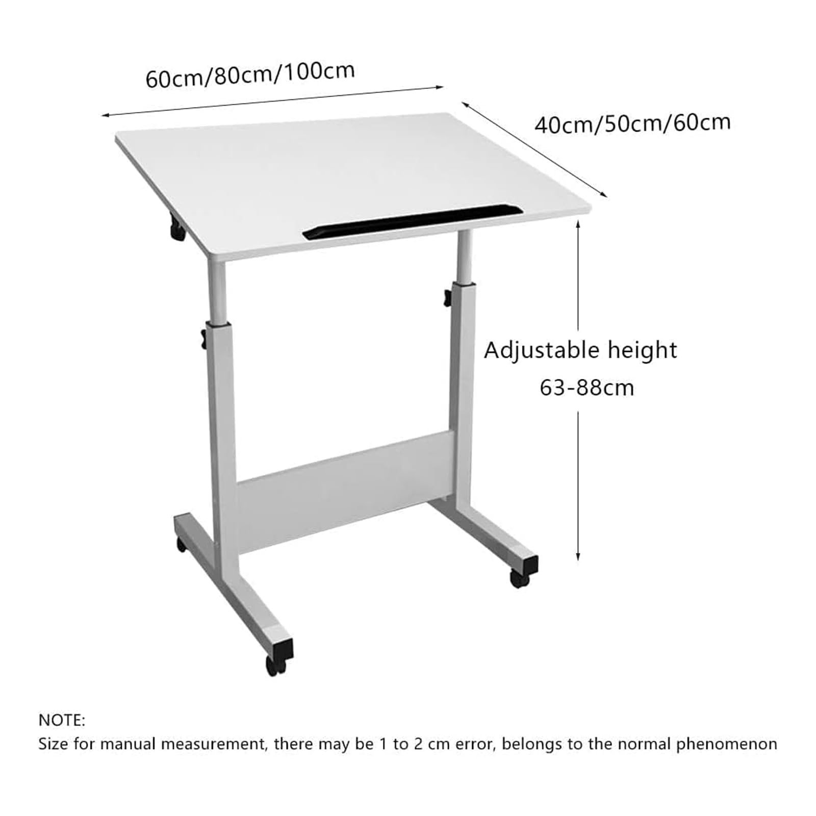 Escritorio portátil con Ruedas y Altura Ajustable - Mesa Auxiliar móvil para Cama con 4 Ruedas, Bandeja para Trabajar Sentado o de pie, Ideal para el hogar o la Oficina.