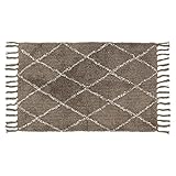 【TOMO CORPORATION】マット ベルベリッシュ 75×50cm フリンジ付き 玄関マット 室内マット 屋内マット (ダイヤグレー)