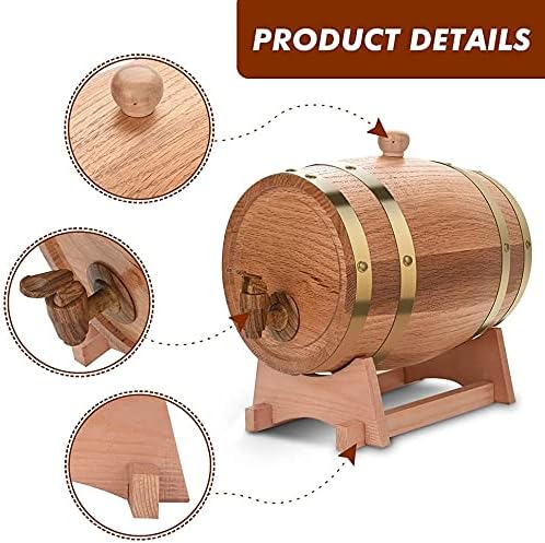Miniatura 8 de GOTOTOP Barriles de roble de 3 litros, dispensador de vino de madera de roble vintage para almacenar whisky, cerveza, vino, bourbon, tequila, ron